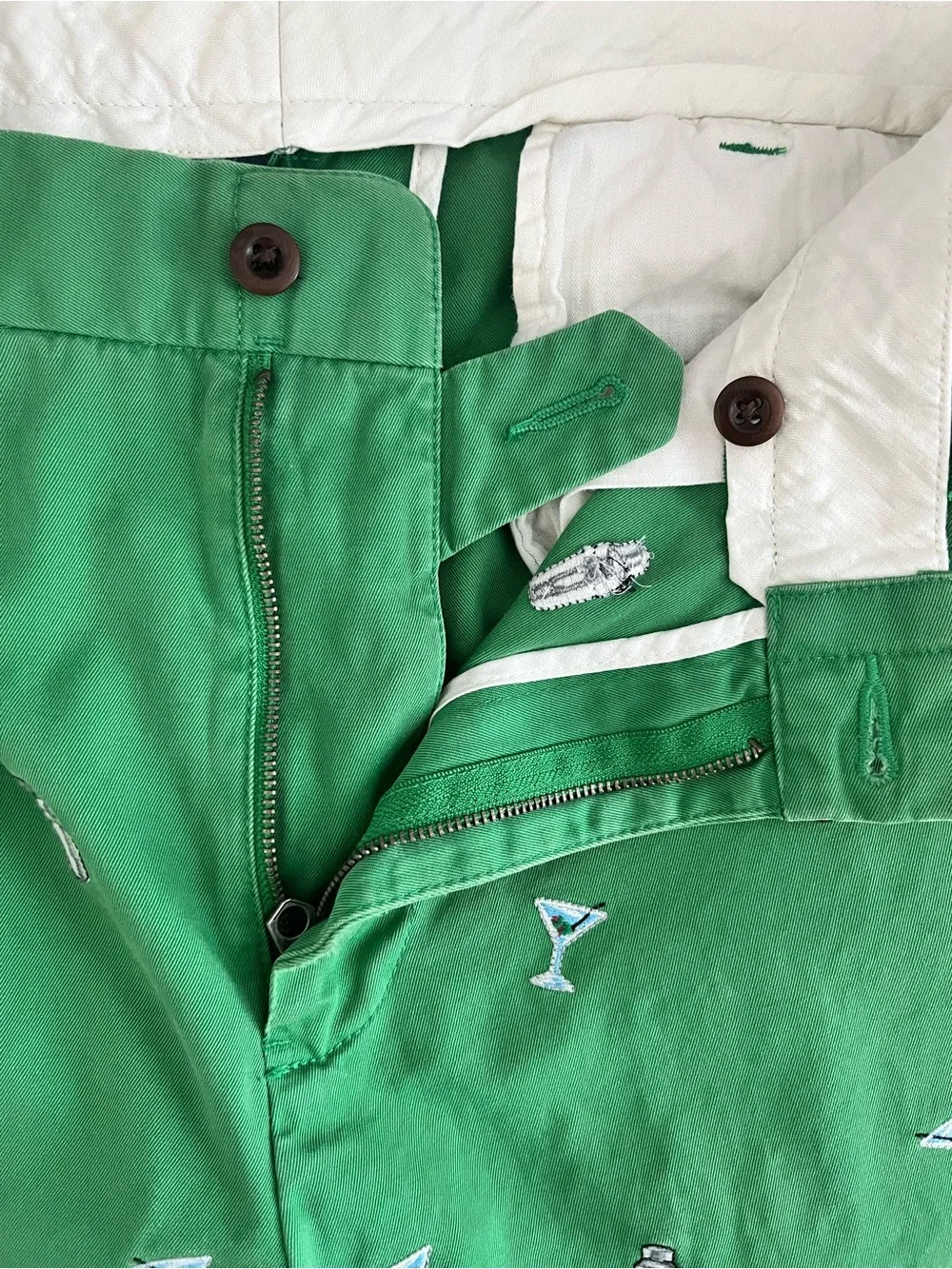 VTG 90s Polo Ralph Lauren Green Martini Shaker Embroidered Chino Pants 34x32 - Picture 11 of 14